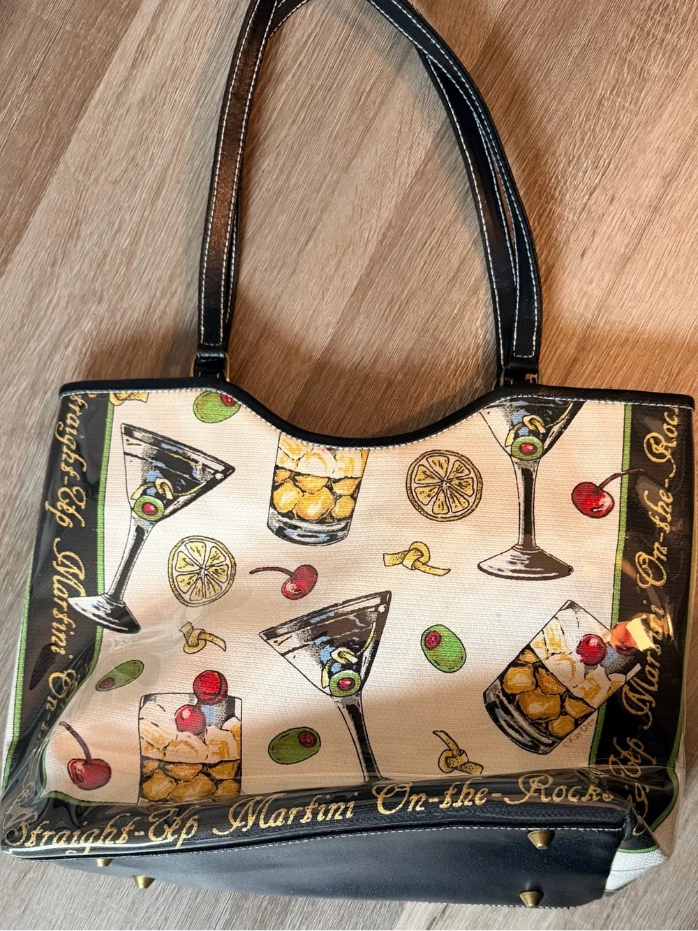 Vtg Isabella Fiore Y2K Martini Beaded Tote Bag Vinyl